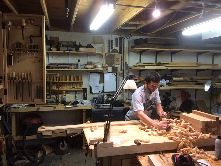 Ben Prowell with hand-plane shavings