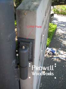 showing the knuckle hinge for the wood driveway gate #3