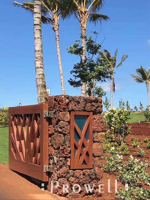 Unique wood driveway gates in Hawaii. Prowell