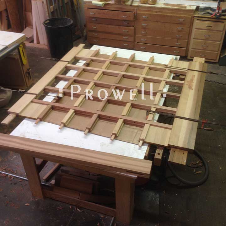 shop progress photograph showing the woodworking joints for building the wood driveway gates #7