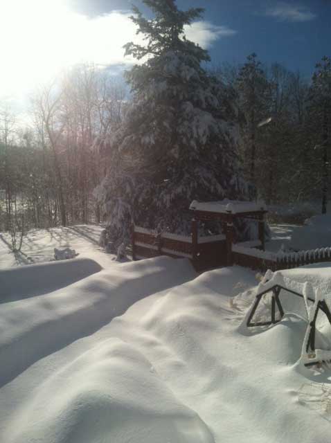 Wood arbor trellis #19 in snow in New York