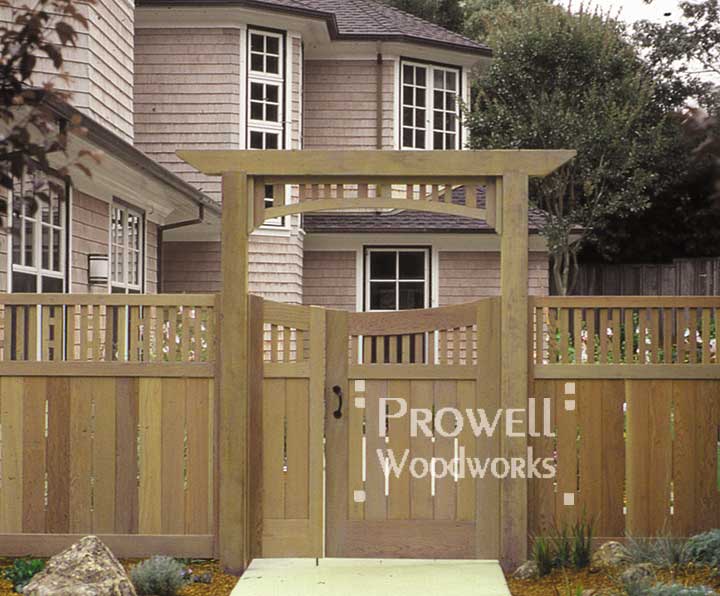 custom wood arbor #1-6 and wood garden gate #17