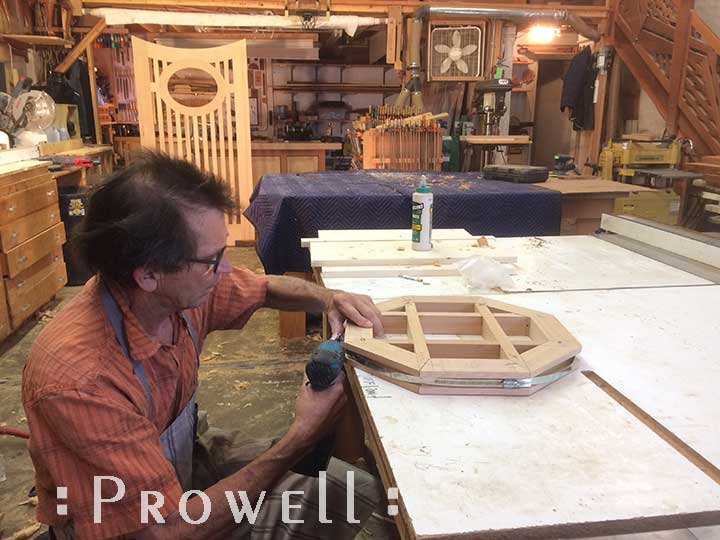 photograph showing how to clamp wood octagons together for gate #102