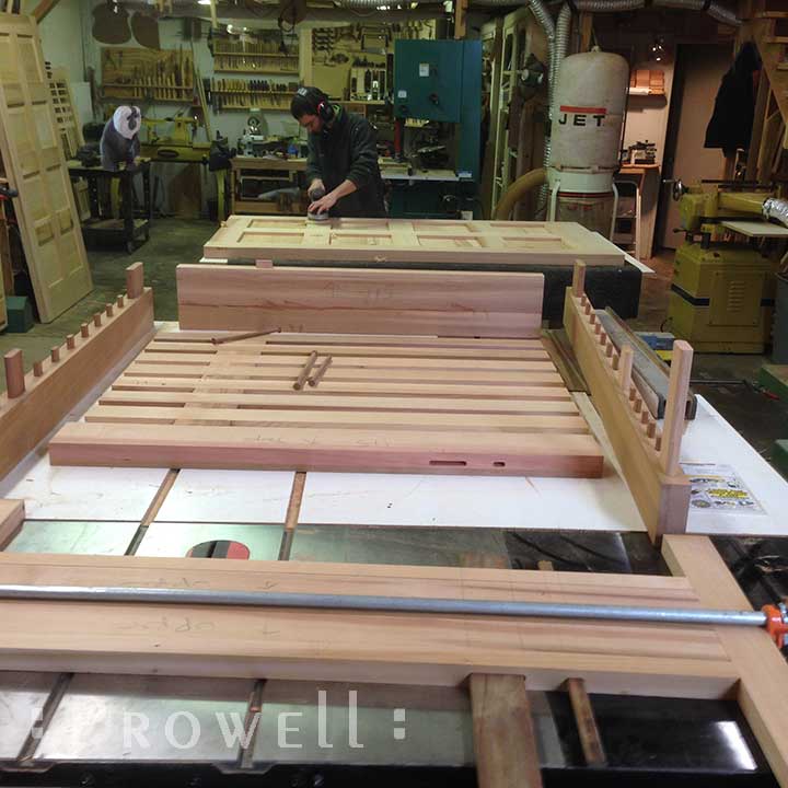 shop photo showing the postmodern design gate #115 assembly process. 