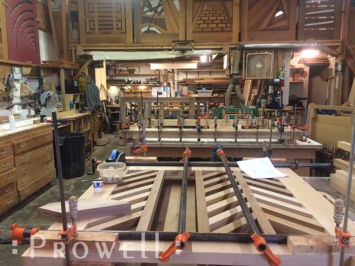 photo in the shop showing clamping the wood gate #11