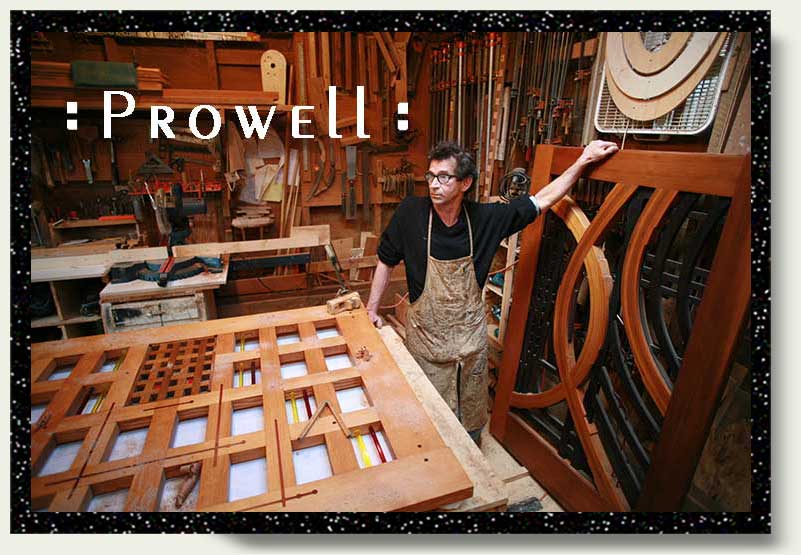 shop photograph showing the modern wood gate #201 on the workbenchProwell's modern custom gates
