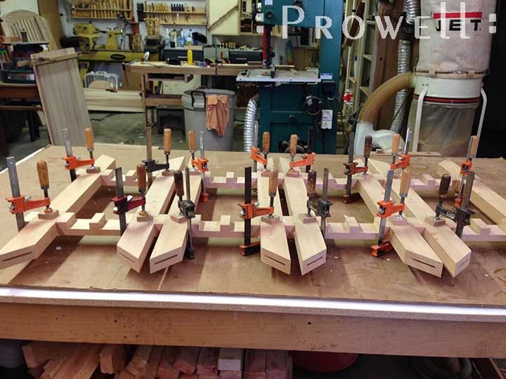 shop progress photograph showing the assembly stage for the postmodern gate design #207
