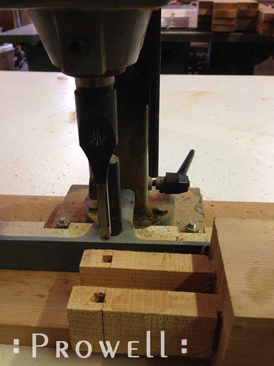 shop photograph showing the mortising for artistic garden gates #208.