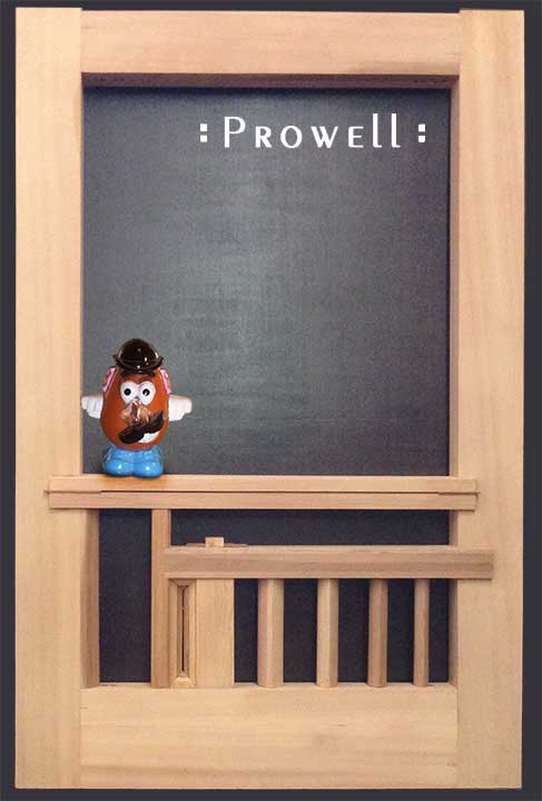 Humorous photo showing the artistic garden gates with Potatohead