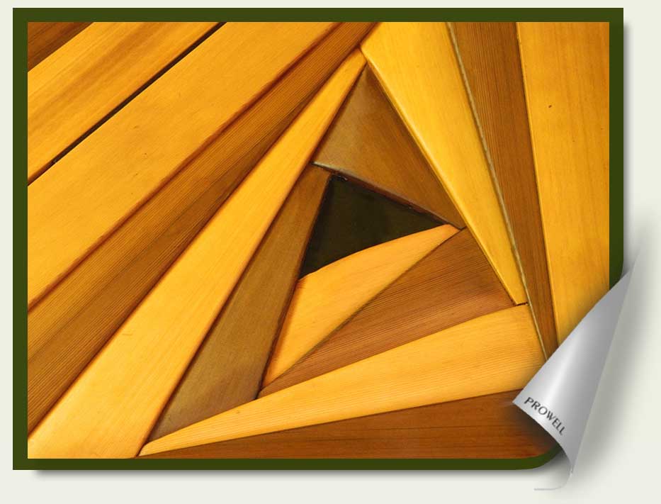 cropped photograph showing the focal black acrylic within the iris fold of #212Unique wood garden gate #212
