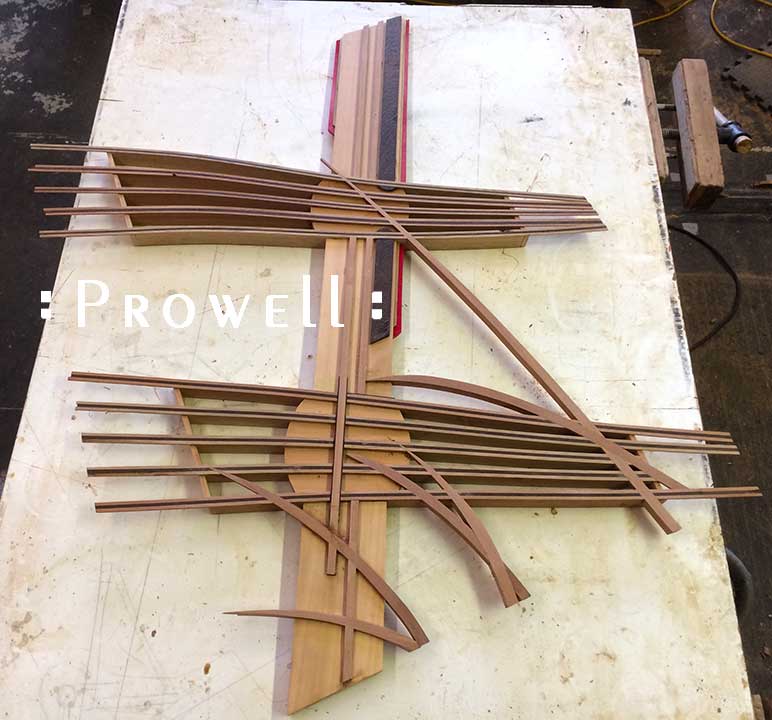 shop photograph showing the strings and interior of the abstract gate design 213