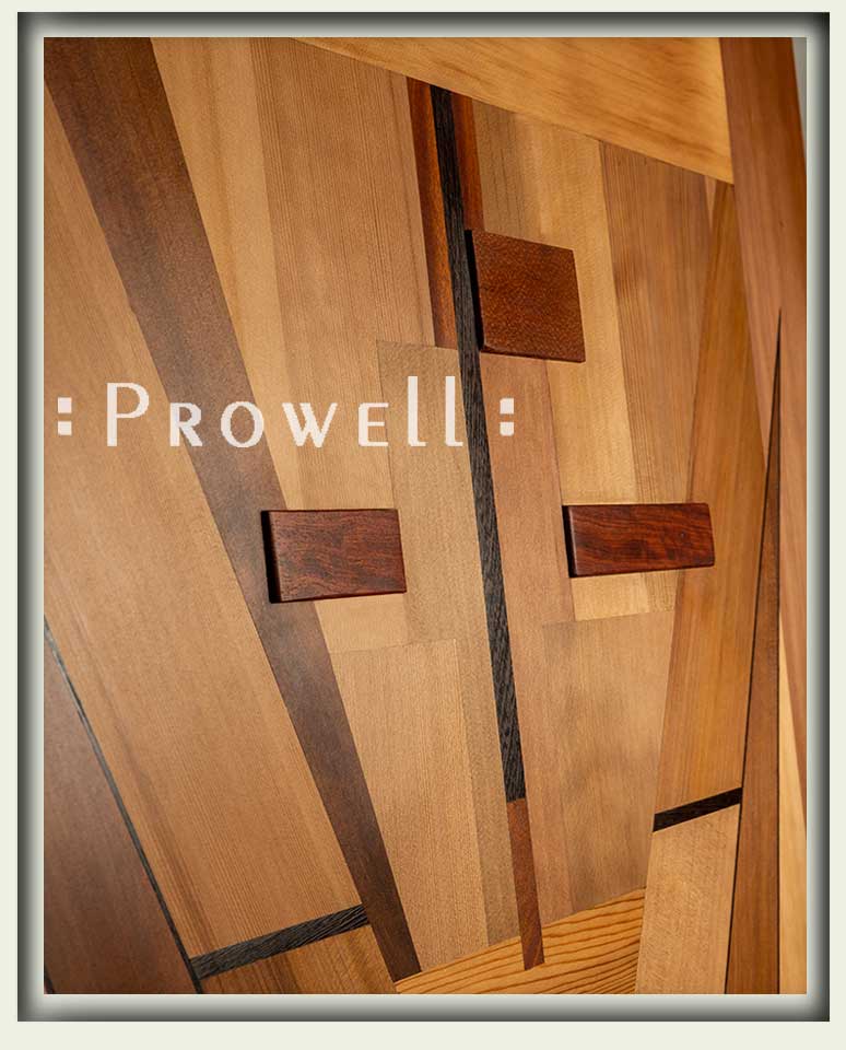cropped photograph showing the relief inlays for the artistic wood gate #217.