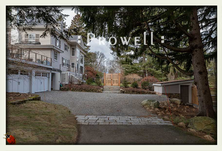 showing the residence in Lincoln, MA with several picket gates 40-6