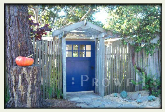 blue garden gate in Carmel, CA