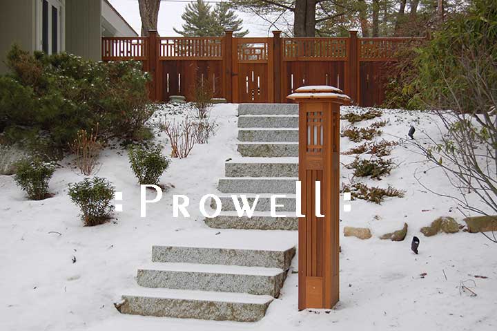 Asian design wood garden gate in Massachusetts