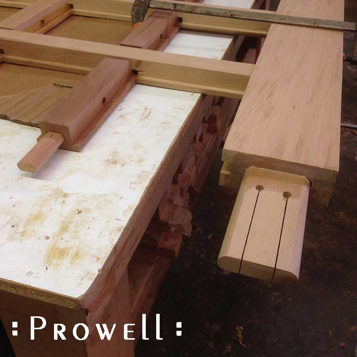 shop photo showing the wood gate joints for #87