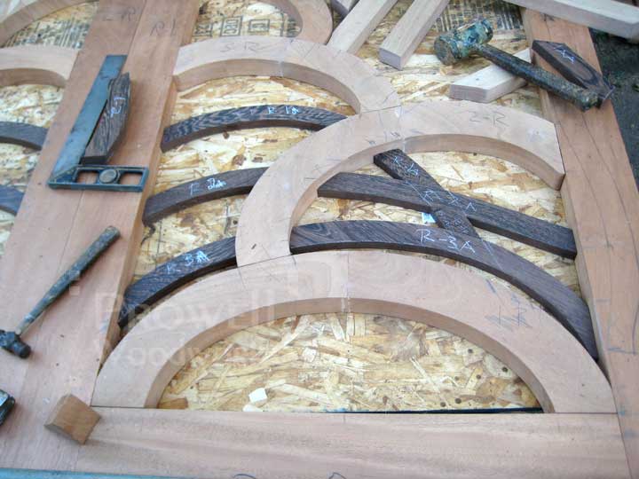 Shop photograph showing how to build the lower joints for wood gate #203