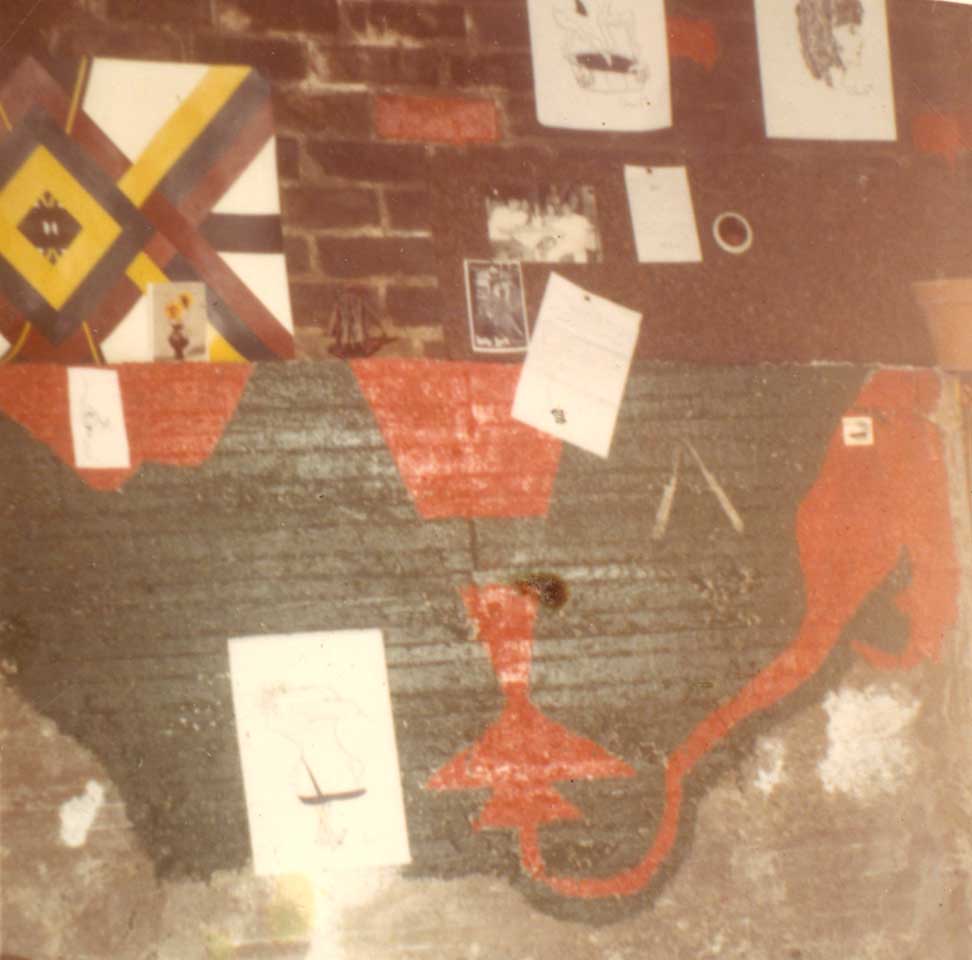 photograph showing Charles' early EMC Escher style painting reminiscent of the modern wood gate #207