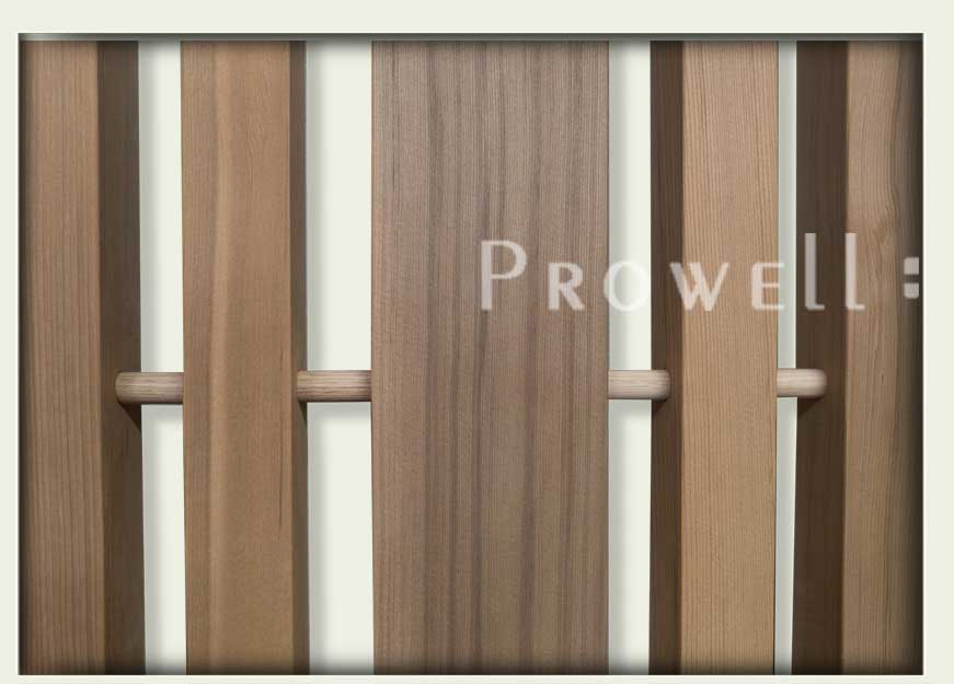 close-up cropped photo showing the oak dowels in the wood gates 3113-3