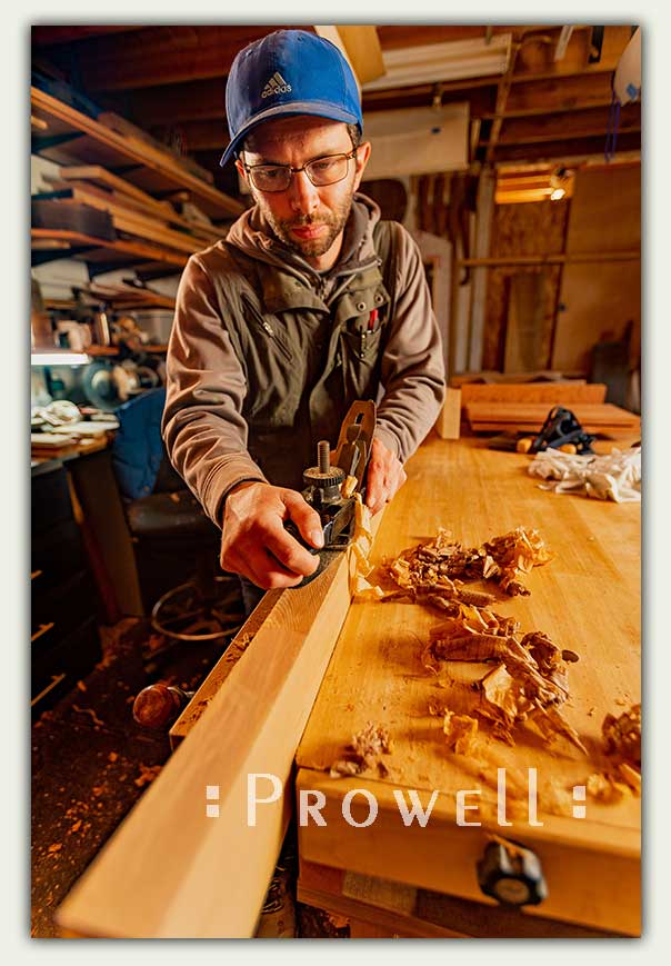 shop photo, Ben hand-planing wood gate #89bb