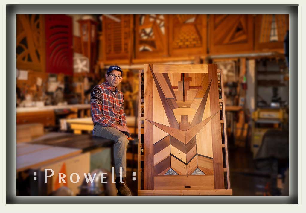 custom wood designer gate in the shop