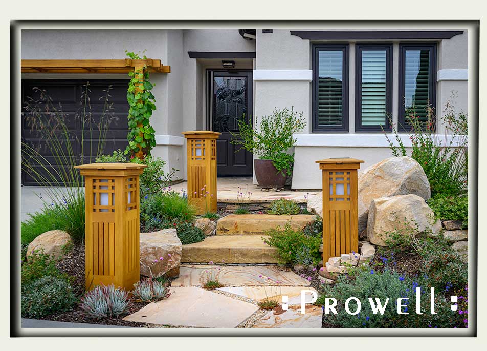 lighted wood garden columns in San Juan Capistrano, CA