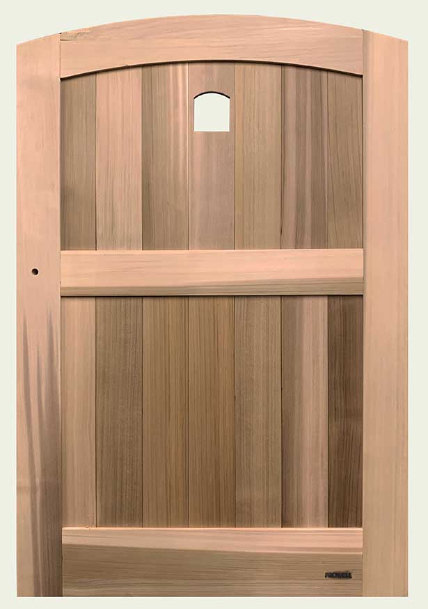 wood garden gates with speakeasy portal style #6