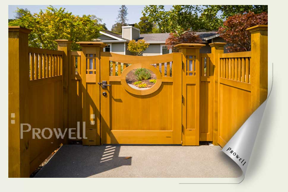 custom wood garden gate with oval portal #2-17 in Marin County, CA